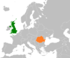 Location map for Romania and the United Kingdom.