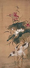 Painting of lotus flowers and birds by Li Yin