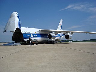 A Volga-Dnepr An-124 cargo aircraft ready for loading
