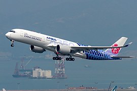 "Carbon Fibre" A350 B-18918 taking off at Hong Kong International Airport