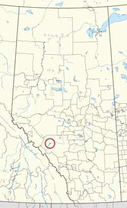 A map of the province of Alberta showing 80 counties and 145 small Indian reserves. One is highlighted with a red circle.