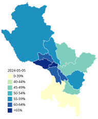 Cobertura de vacunación contra la COVID-19 con tercera dosis de refuerzo según provincia del departamento de Cuzco.