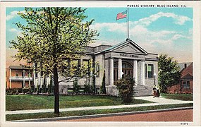 The Carnegie Library in Blue Island, IL - William A. Otis, architect (1903, demolished 1969) source Curt Teich & Co. postcard 60274