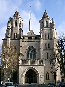 West facade of Dijon Cathedral in Burgundy (1280–1325)