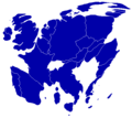 Image 18A cartogram depicting the population distribution between old EU-27 member states in 2008 (including the UK and excluding Croatia). 57.8% of all citizens of the EU live in the four largest member states: Germany, France, Italy, and Spain. (from Demographics of the European Union)