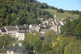 The church and surrounding buildings in Bagnols-les-Bains