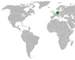 Map indicating locations of Germany and Nicaragua