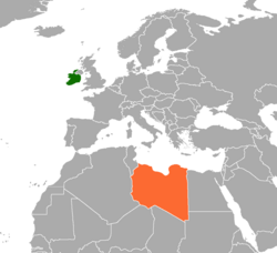 Map indicating locations of Ireland and Libya