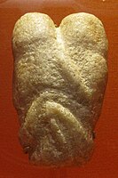 The Ain Sakhri lovers; c. 9000 BCE (late Epipalaeolithic Near East); calcite; height: 10.2 cm, width: 6.3 cm; from Ain Sakhri (near Bethlehem, Palestine); British Museum (London)