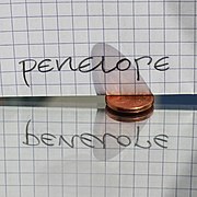 Ambigram meme "Penelope / benevole" with a political message.