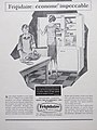 Publicité pour la marque Frigidaire en 1929 (avec la mention « tout appareil refrégirateur qui ne porte pas cette plaque n'est pas un Frigidaire »)