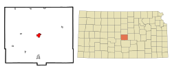 Location within Rice County and Kansas