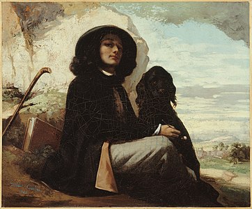 Gustave Courbet, Self-portrait with black spaniel dog.