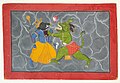 Varaha and Hiranyaksha. Folio from a Bhagavata Purana Series by Manaku of Guler. Guler, c. 1740