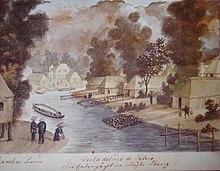 Painting by José Honorato Lozano of duck farms along the Pasig River in the Philippines, 1821