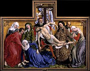 羅希爾·范德魏登的《耶穌卸下十字架（英语：The Descent from the Cross (van der Weyden)）》，220 × 262cm，約繪於1435年，1939年始藏，來自腓力二世的收藏[15]