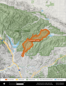 The Copper Fire footprint lay north of Santa Clarita, in an elongated shape running from southwest to northeast