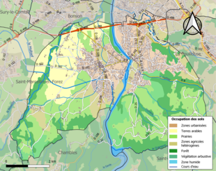 Carte en couleurs présentant l'occupation des sols.