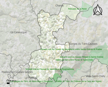 Carte des ZNIEFF de type 1 sur la commune.