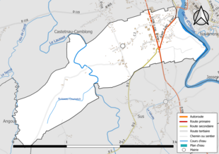 Carte en couleur présentant le réseau hydrographique de la commune