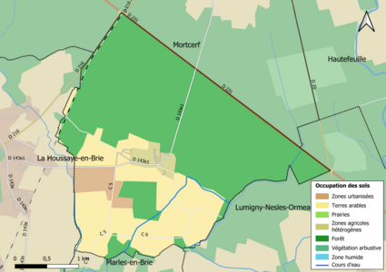 Carte des infrastructures et de l'occupation des sols en 2018 (CLC) de la commune.