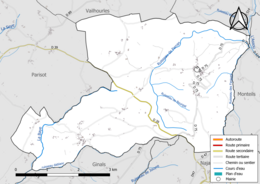 Carte en couleur présentant le réseau hydrographique de la commune