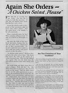 Advertisement headlined 'Again She Orders: "A Chicken Salad, Please"'