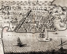 Vue du port d'Alger en 1646, par Matthäus Merian. Bibliothèque nationale de France.