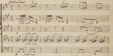 Manuscrit : Premières mesures de la partition manuscrite du quintette opus 10 no. 1 (1771).