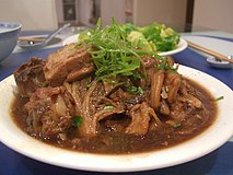 Chinese braised pork spare ribs with preserved mustard greens