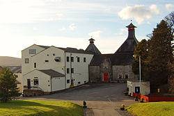 Colour photograph of Cardhu whisky distillery, Scotland