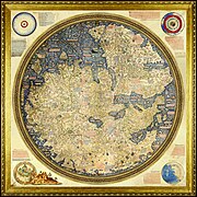 El Mapamundi de Fra Mauro, completado alrededor de 1459, es el mapa del mundo conocido de esa época. Según la manera común de la época, el sur esta arriba.