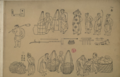 An illustration depicting people selling fruits and bread. It also shows tools used during that time.