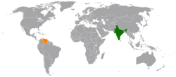 Map indicating locations of India and Venezuela