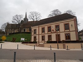 The town hall and church in Saint-Sulpice-sur-Risle