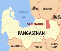 Map of Pangasinan with San Manuel highlighted