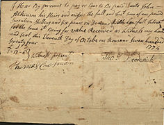 Promissory note to William Shreve, 1774