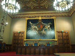 Council Chamber with its Renaissance coffered ceiling.