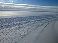 Vista de un punto del macizo donde el hielo glaciar se encuentra con hielo o roca de movimiento lento.