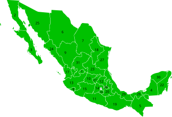 Map of México divided into states