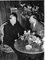Norwegian collaborationist Prime Minister Vidkun Quisling (left) meets with Dr. Hans Draeger, President of the Norwegian Liaison Office in Berlin at the Adlon, February 14, 1942