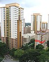 A photo taken alongside Toa Payoh Lorong 7, Singapore: Block 12, where the murders took place, is smaller block on the right. The flat itself is highlighted in red.