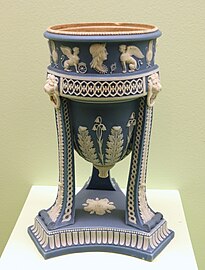 Neoclassical guillochés on a tripod vase, by Wedgwood, c.1805, jasperware, Brooklyn Museum, New York City