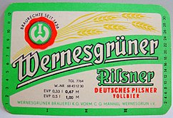 Etikett Wernesgrüner Brauerei KG, vormals C. G. Männel, von 1968 bis zur Verstaatlichung