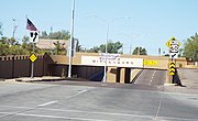 The Wickenburg Underpass was completed in 1937. One bridge carries railroad traffic while the other carries vehicular traffic.