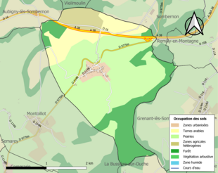 Carte en couleurs présentant l'occupation des sols.