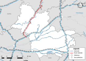 Carte du réseau routier national (autoroutes et routes nationales) dans le département de Loir-et-Cher