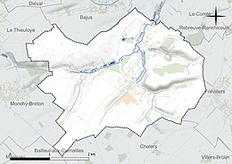 Carte en couleur présentant le réseau hydrographique de la commune