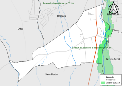 Carte de la ZNIEFF de type 1 sur la commune.