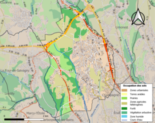 Carte en couleurs présentant l'occupation des sols.